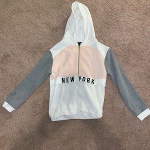 white peach and grey hoodie